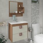 Armario Mgm Lirio 60x60 Amendoa/Off White Com Espelheira
