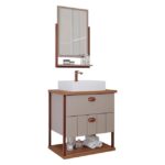 Armario Mgm Uni 60cm Com Espelheira Metalon Cappuccino/Freijo