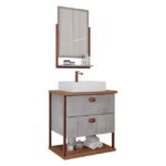 Armario Mgm Uni 60cm Com Espelheira Metalon Cimento/Freijo