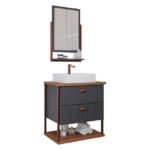 Armario Mgm Uni 60cm Com Espelheira Metalon Titanium/Freijo - P